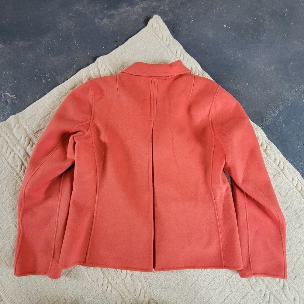 Talbots 100% Wool Open Style Blazer Felt Jacket size 4 Coral Peach Pockets - Picture 10 of 11